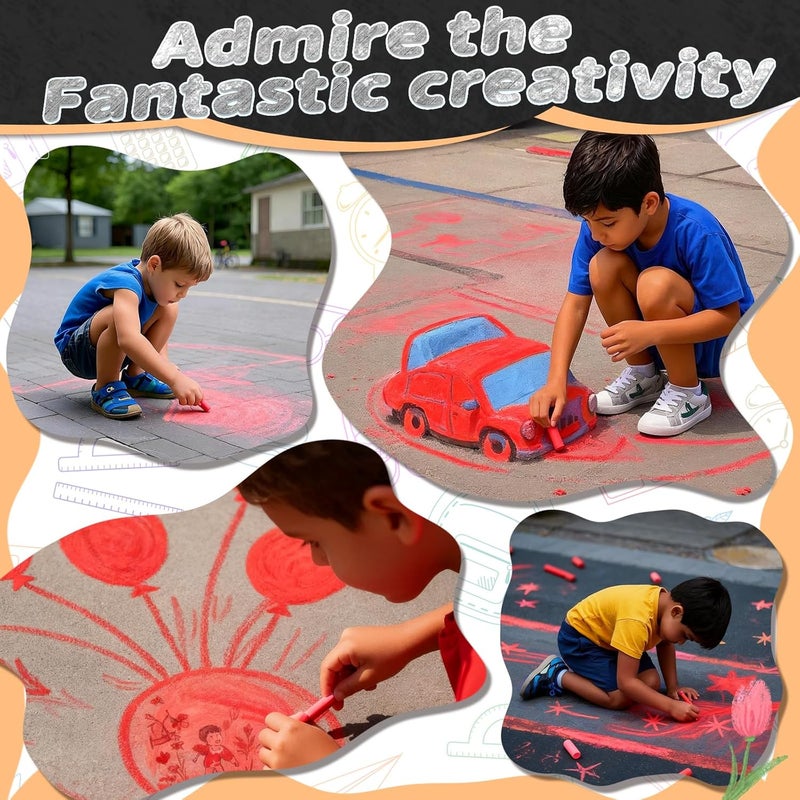 JUN-ELECTRON Washable Sidewalk Chalks Set, Non-Toxic Chalk Paint Bulk for Kids, Oversized Colored Chalk for Painting on Chalkboard, Chalk Pavement and Outdoor Art Play (Red-48pcs) - Image 3